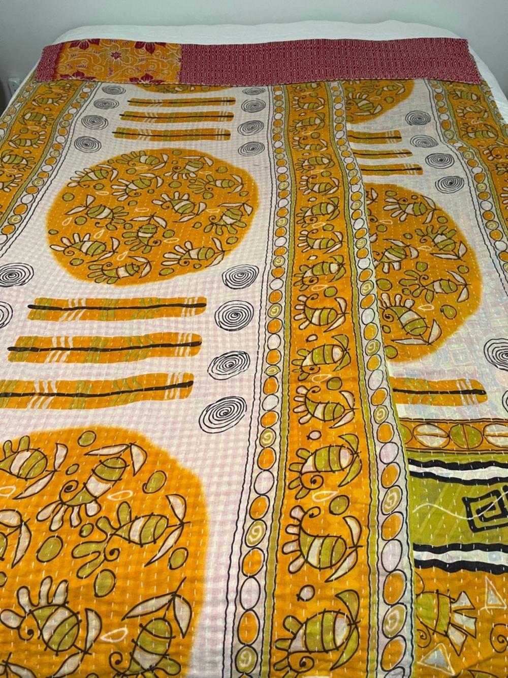 KANTHA QUILT HANDCRAFTED LIGHTWEIGHT REVERSIBLE BLANKET THROW BEDDING FROM INDIA - Picture 12 of 12